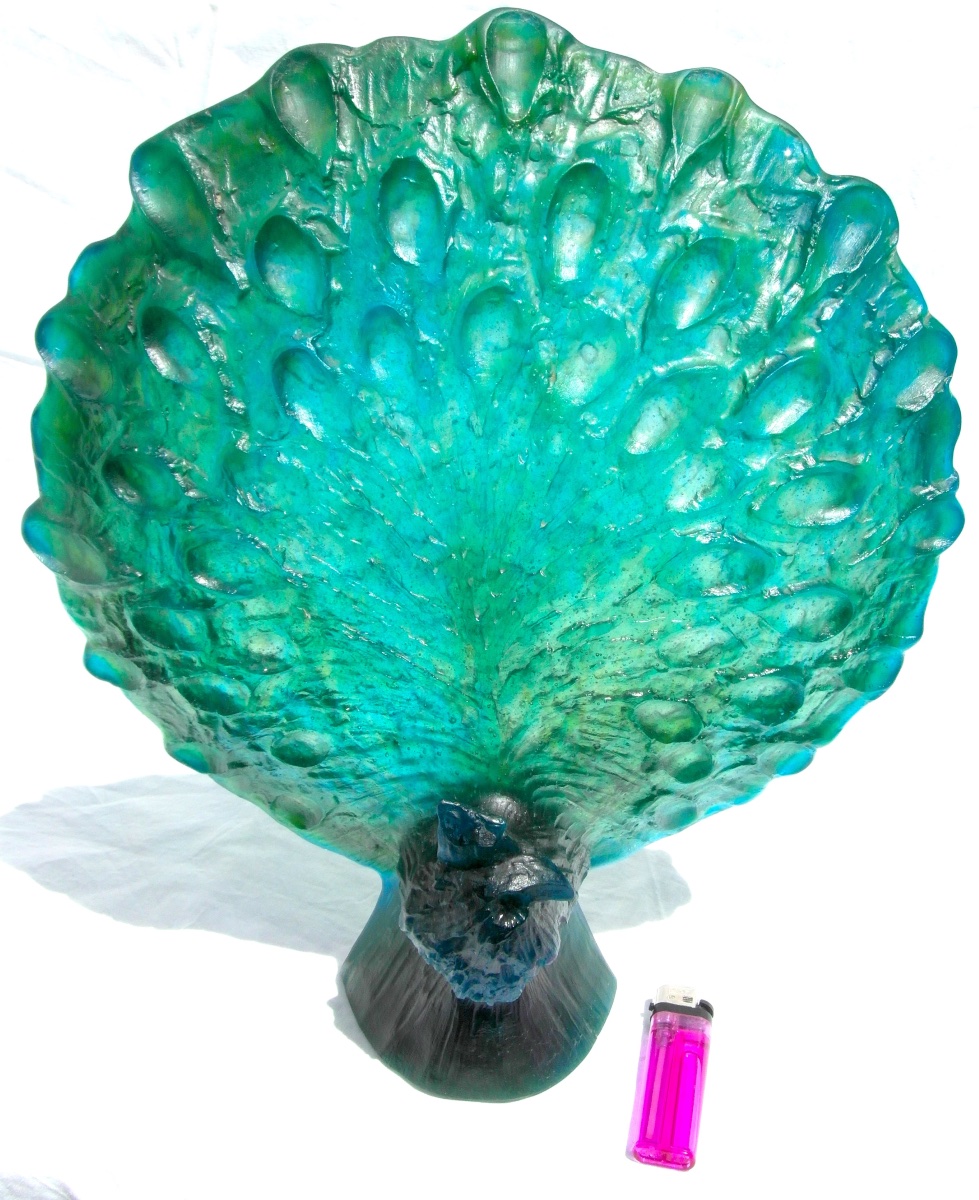 Large  "peacock" By Daum And Guy Petitfils, 36 Cm High, Numbered, Perfect.-photo-2