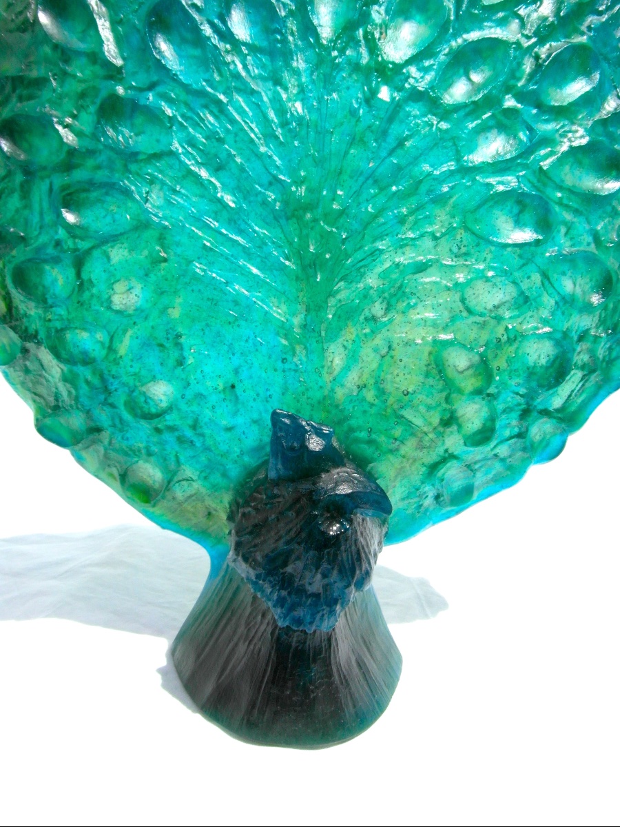 Large  "peacock" By Daum And Guy Petitfils, 36 Cm High, Numbered, Perfect.-photo-1