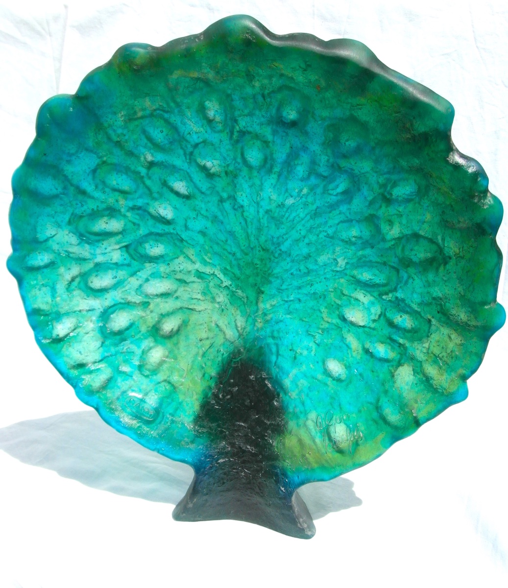 Large  "peacock" By Daum And Guy Petitfils, 36 Cm High, Numbered, Perfect.-photo-2