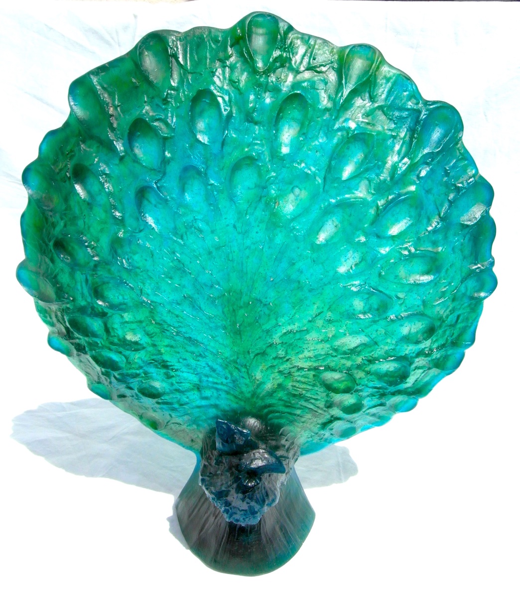 Large  "peacock" By Daum And Guy Petitfils, 36 Cm High, Numbered, Perfect.