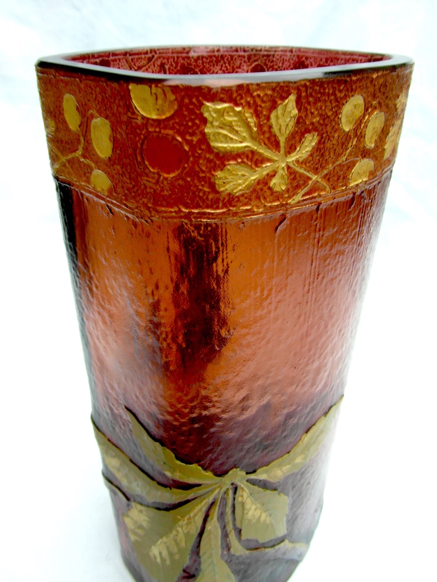Vase 1900 à décor de marronniers gravés à l'acide, era legras daum galle-photo-2