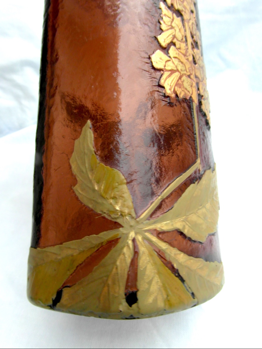 Vase 1900 à décor de marronniers gravés à l'acide, era legras daum galle-photo-3