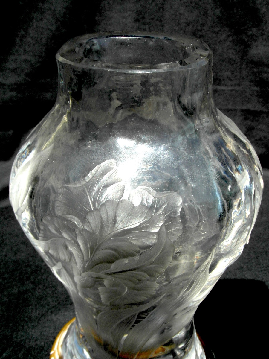 Vase Decorated With Irises, Carved By Eugène Michel; Bronze Mount By Enot, Circa 1900, Daum Era-photo-1
