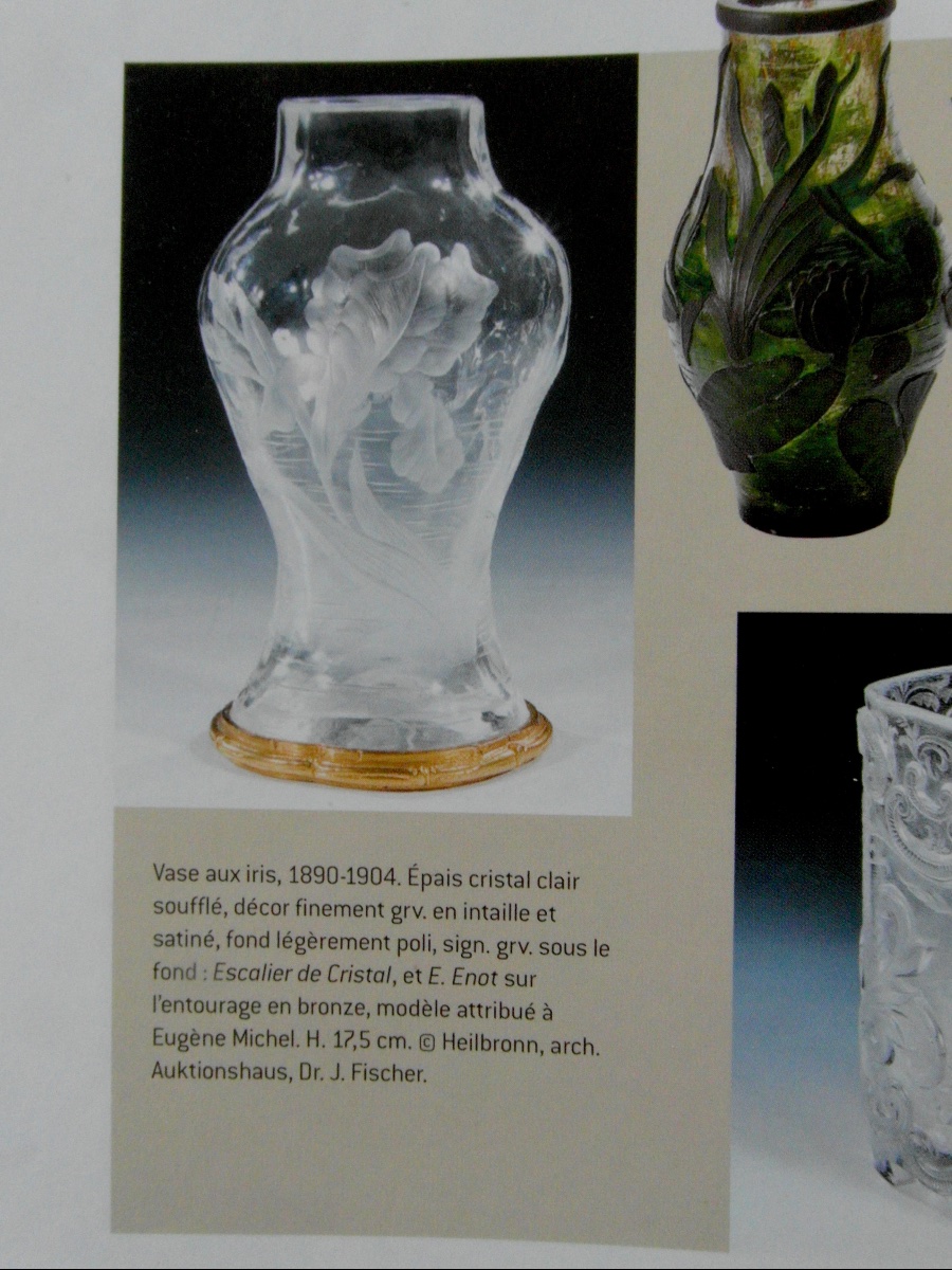 Vase Decorated With Irises, Carved By Eugène Michel; Bronze Mount By Enot, Circa 1900, Daum Era-photo-7