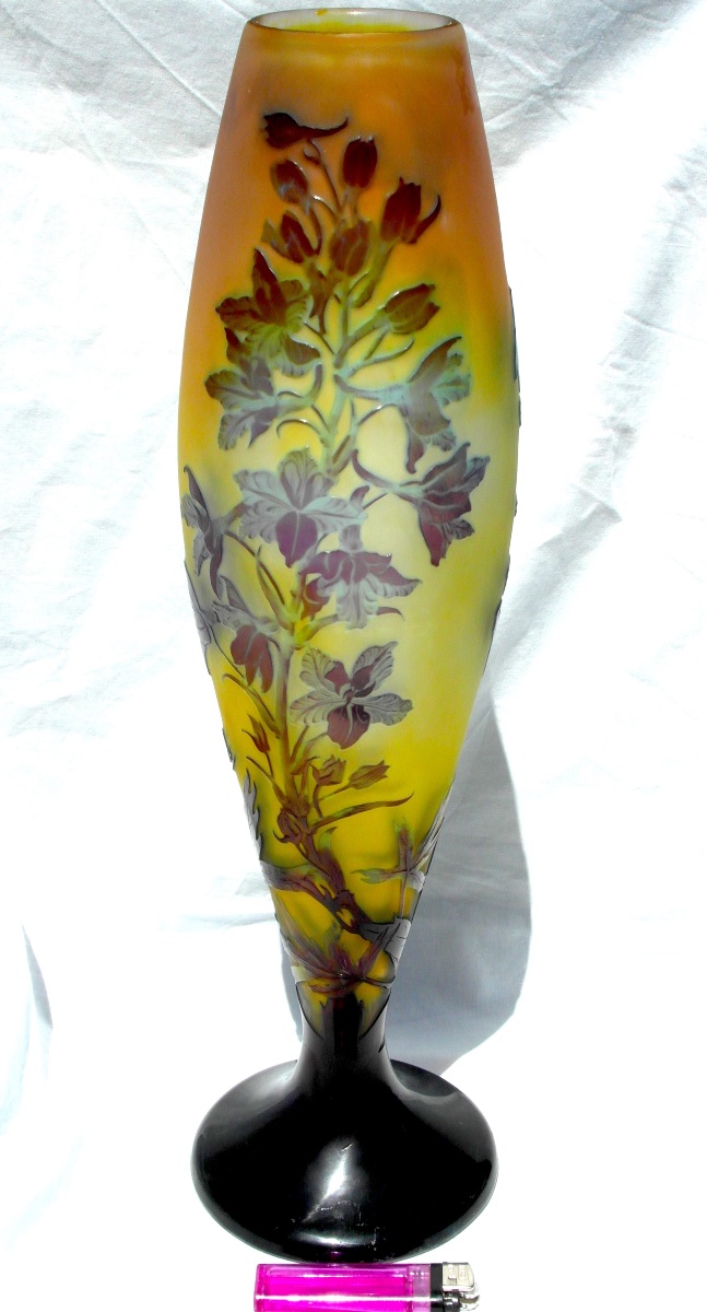 Large Galle Vase With Gentian Design, In Perfect Condition, 44.5 Cm, Circa 1900, Daum Art Nouveau-photo-3