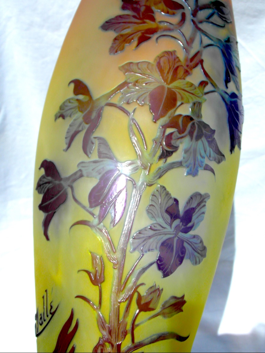 Large Galle Vase With Gentian Design, In Perfect Condition, 44.5 Cm, Circa 1900, Daum Art Nouveau-photo-4