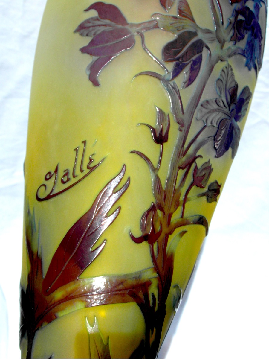 Large Galle Vase With Gentian Design, In Perfect Condition, 44.5 Cm, Circa 1900, Daum Art Nouveau-photo-1