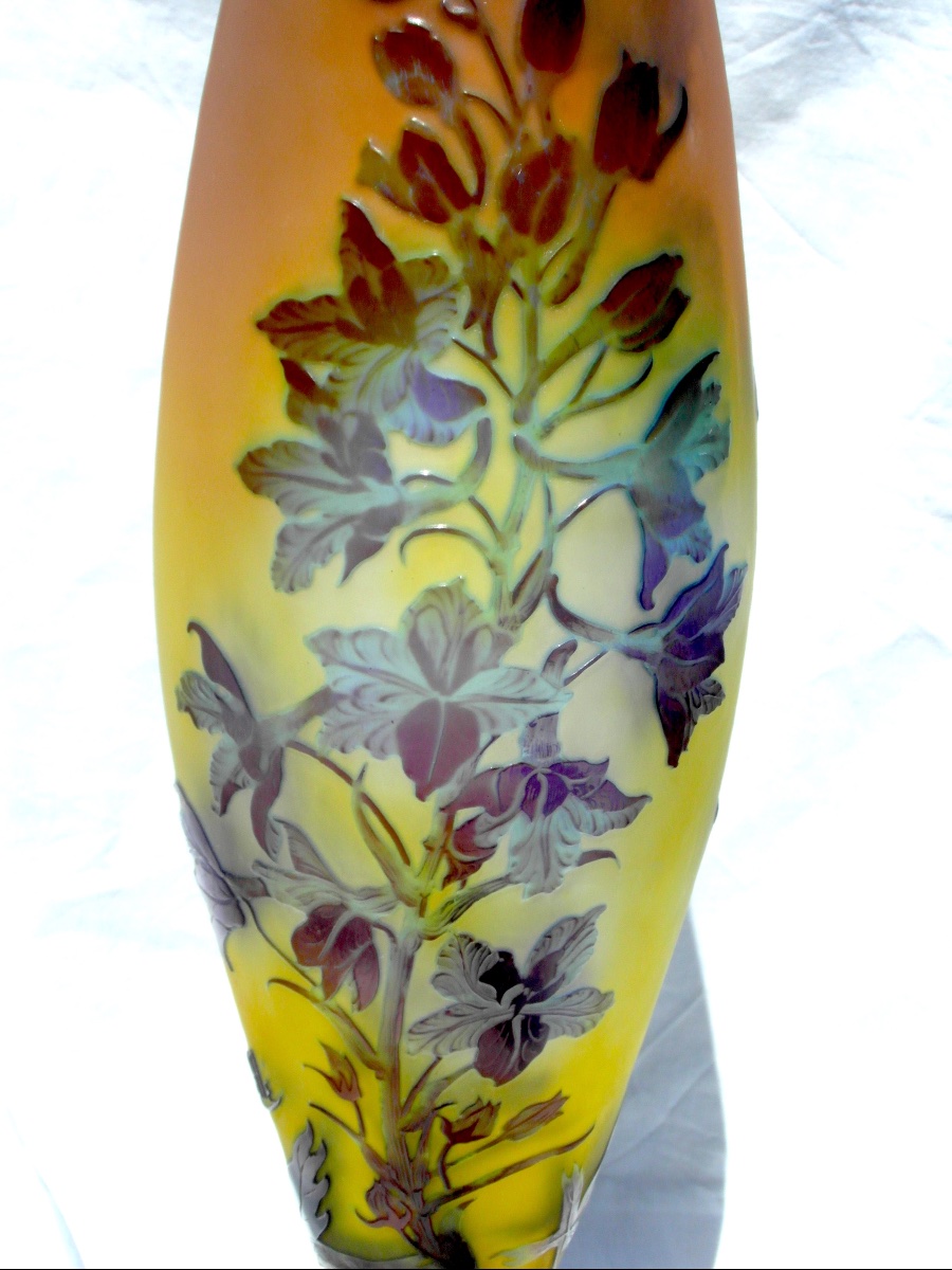 Large Galle Vase With Gentian Design, In Perfect Condition, 44.5 Cm, Circa 1900, Daum Art Nouveau-photo-2