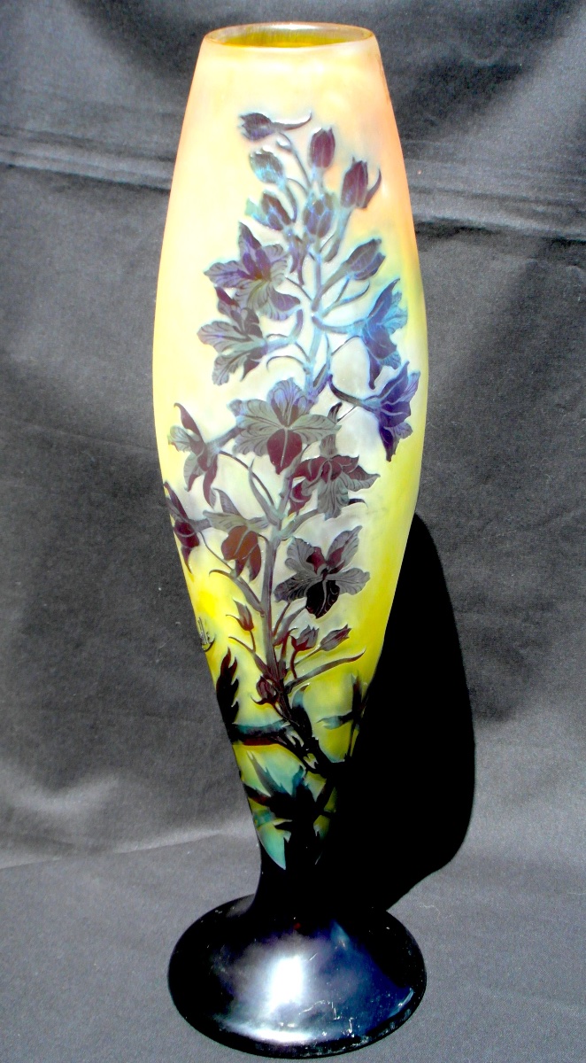 Large Galle Vase With Gentian Design, In Perfect Condition, 44.5 Cm, Circa 1900, Daum Art Nouveau-photo-4