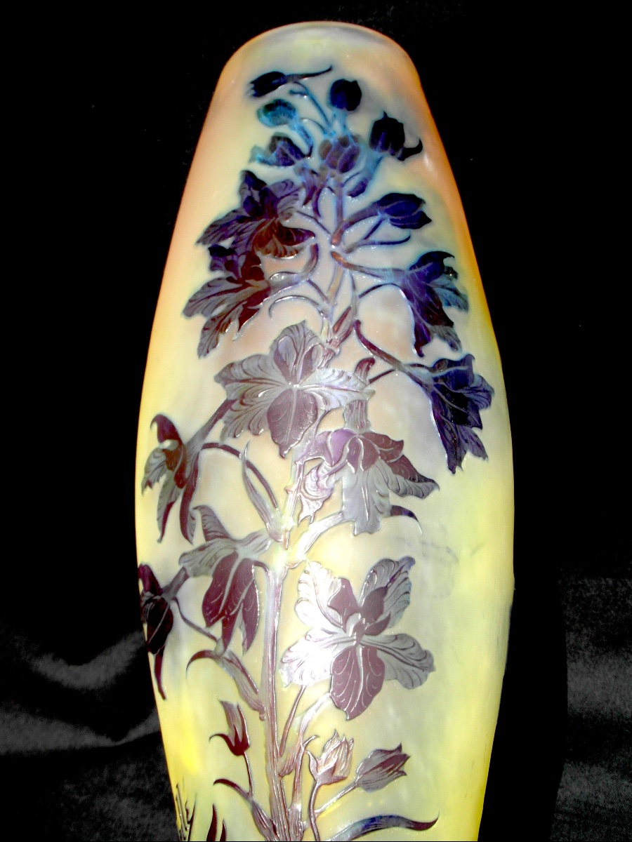 Large Galle Vase With Gentian Design, In Perfect Condition, 44.5 Cm, Circa 1900, Daum Art Nouveau-photo-5