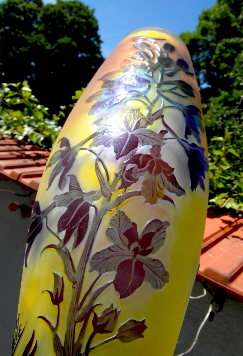 Large Galle Vase With Gentian Design, In Perfect Condition, 44.5 Cm, Circa 1900, Daum Art Nouveau-photo-7