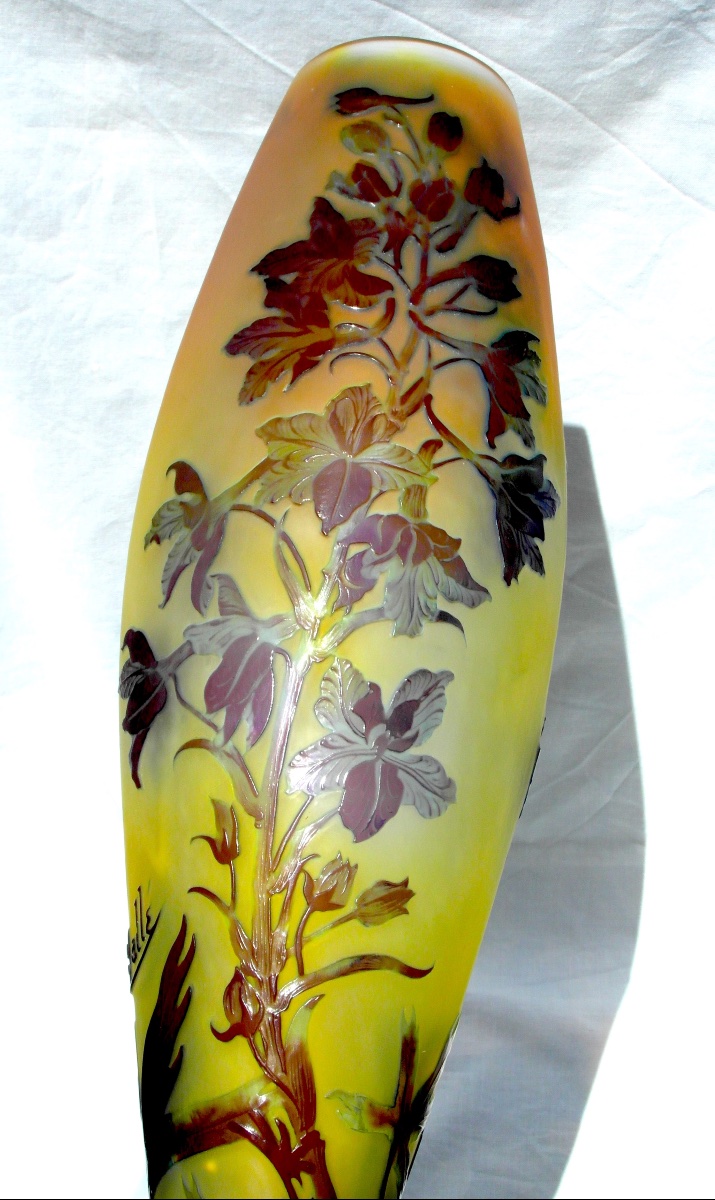 Large Galle Vase With Gentian Design, In Perfect Condition, 44.5 Cm, Circa 1900, Daum Art Nouveau