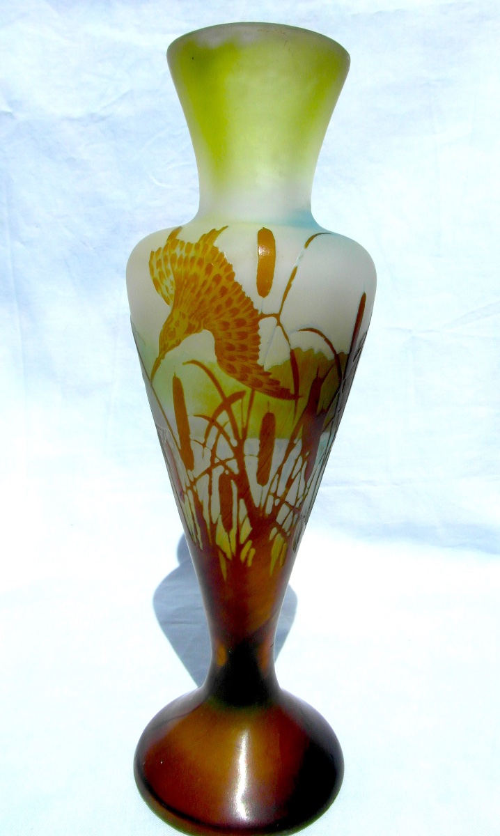 Galle Vase, 1900, " Martins-pêcheurs Dans Les Roseaux", Perfect, Era Daum Art-nouveau-photo-2
