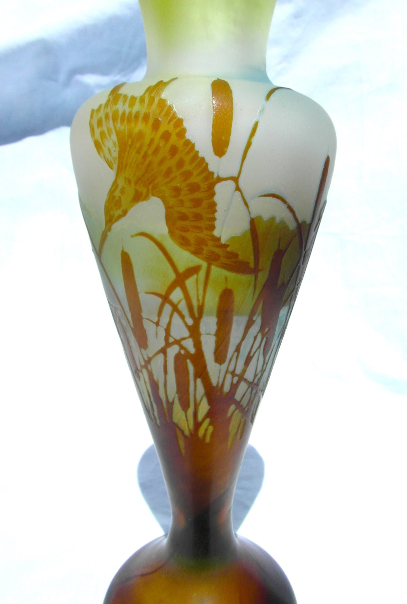 Galle Vase, 1900, " Martins-pêcheurs Dans Les Roseaux", Perfect, Era Daum Art-nouveau-photo-2