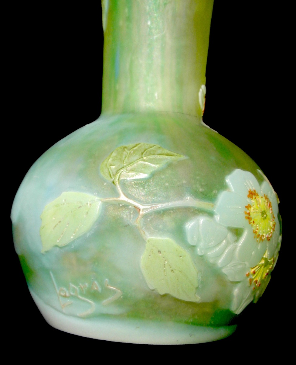 Vase soliflore aux fleurs de pommier par Legras, parfait, era daum galle 1900-photo-4