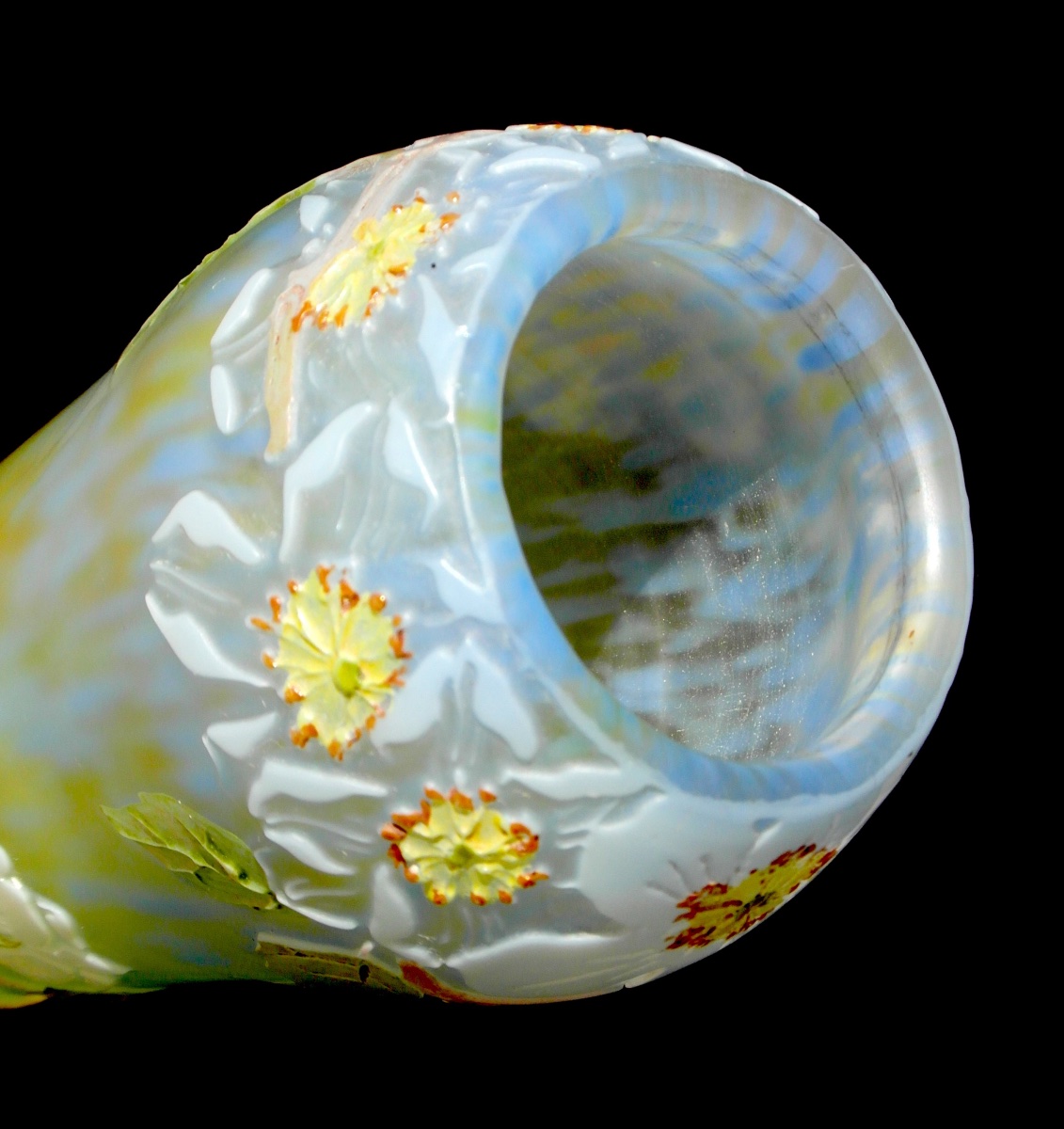 Vase soliflore aux fleurs de pommier par Legras, parfait, era daum galle 1900-photo-3