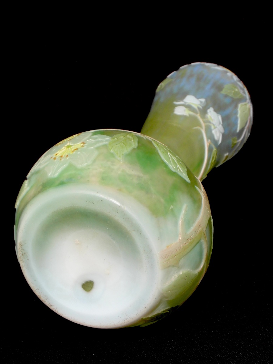 Vase soliflore aux fleurs de pommier par Legras, parfait, era daum galle 1900-photo-6