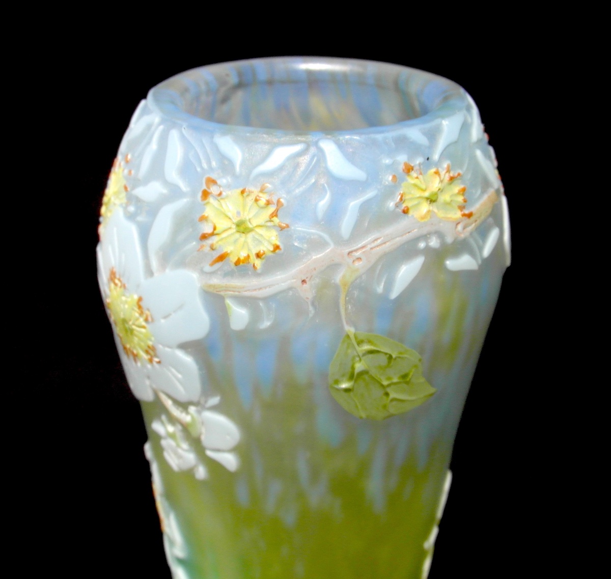 Vase soliflore aux fleurs de pommier par Legras, parfait, era daum galle 1900-photo-7
