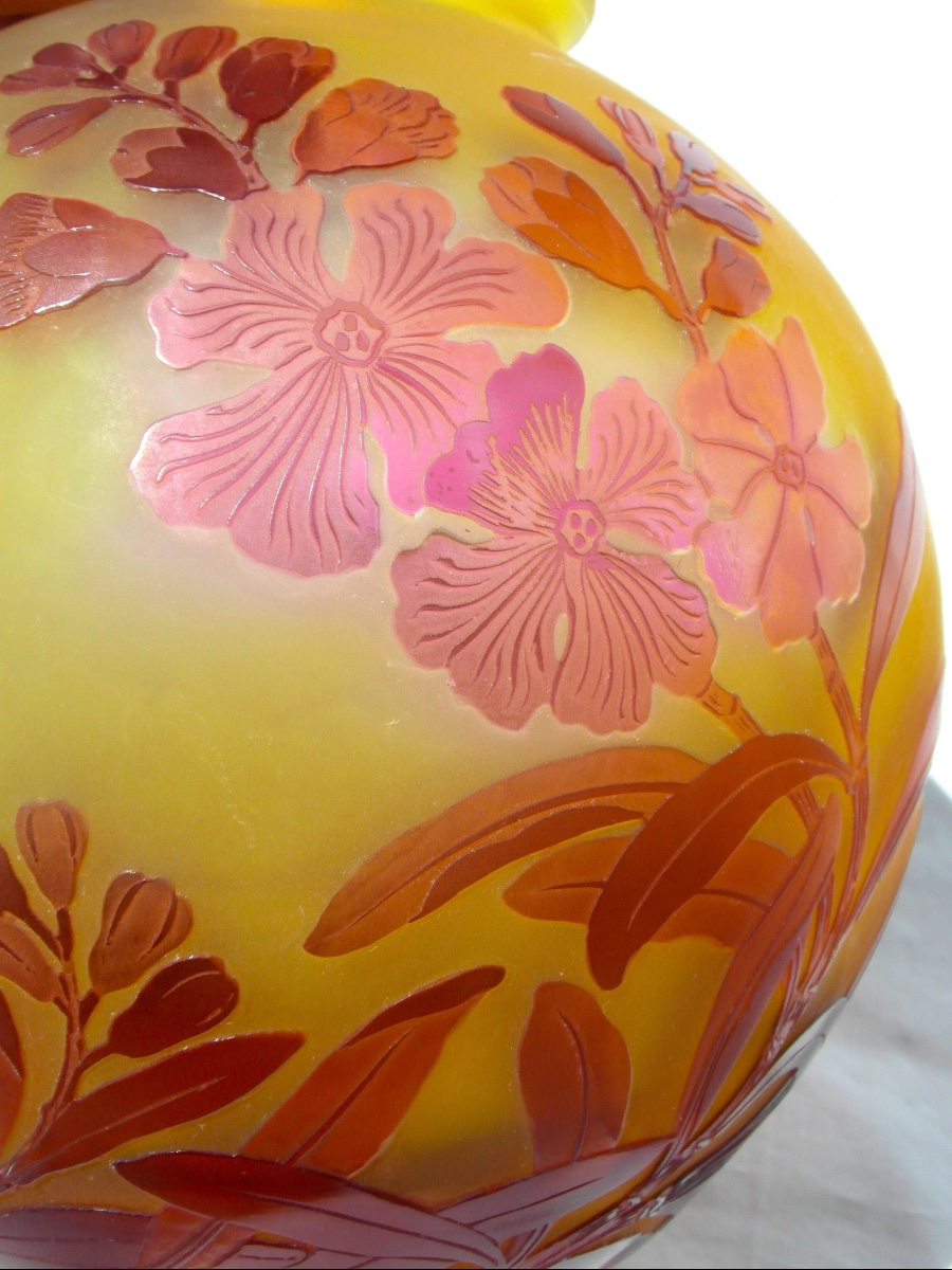 Ball-shaped Vase Decorated With Pink And Red Weigelas By Galle, Daum, Circa 1900, Art Nouveau-photo-5