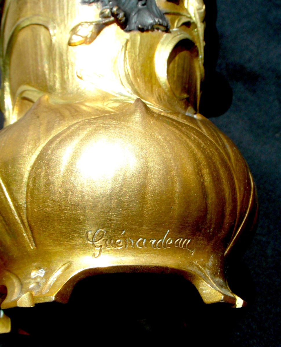 Vase 1900 en bronze polychrome à décor d'oeillets par Guenardeau, era siot marionnet daum-photo-8