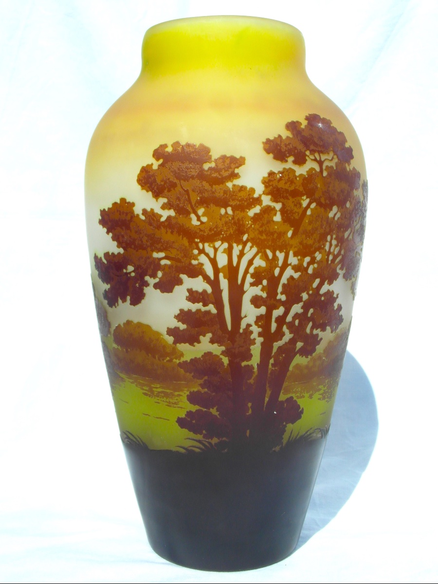 Vase 1900 à décor lacustre gravé par Gallé, 27 cm, parfait, era daum art-nouveau-photo-2
