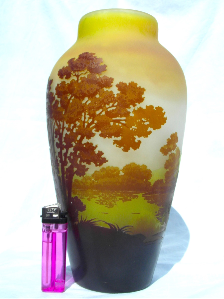 Vase 1900 à décor lacustre gravé par Gallé, 27 cm, parfait, era daum art-nouveau-photo-4