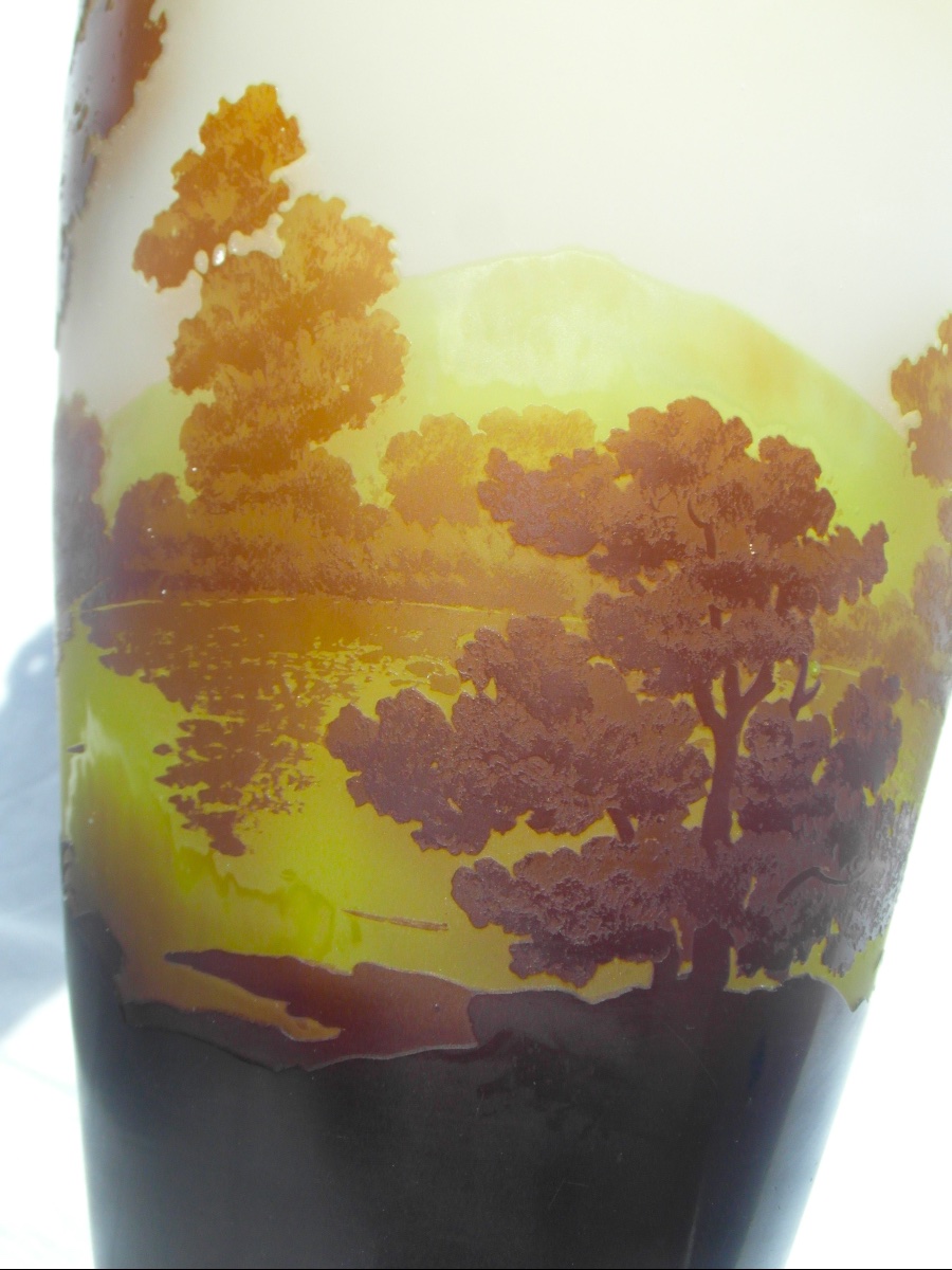 Vase 1900 à décor lacustre gravé par Gallé, 27 cm, parfait, era daum art-nouveau-photo-2