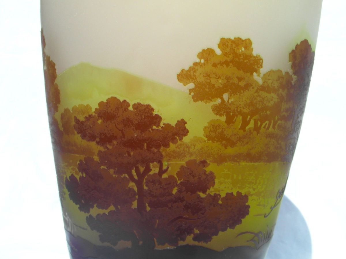Vase 1900 à décor lacustre gravé par Gallé, 27 cm, parfait, era daum art-nouveau-photo-3