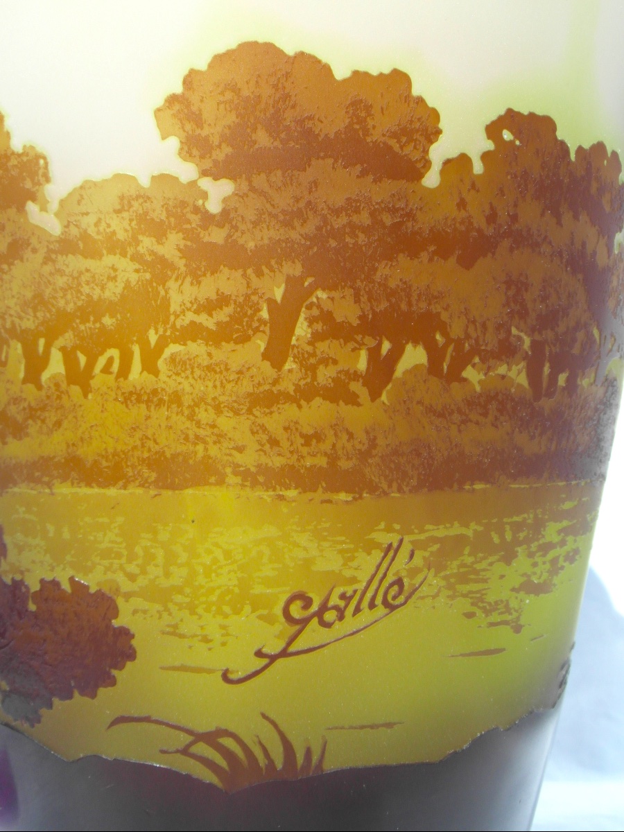 Vase 1900 à décor lacustre gravé par Gallé, 27 cm, parfait, era daum art-nouveau-photo-4