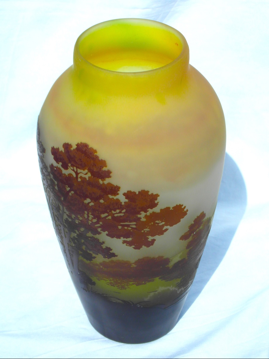 Vase 1900 à décor lacustre gravé par Gallé, 27 cm, parfait, era daum art-nouveau-photo-8