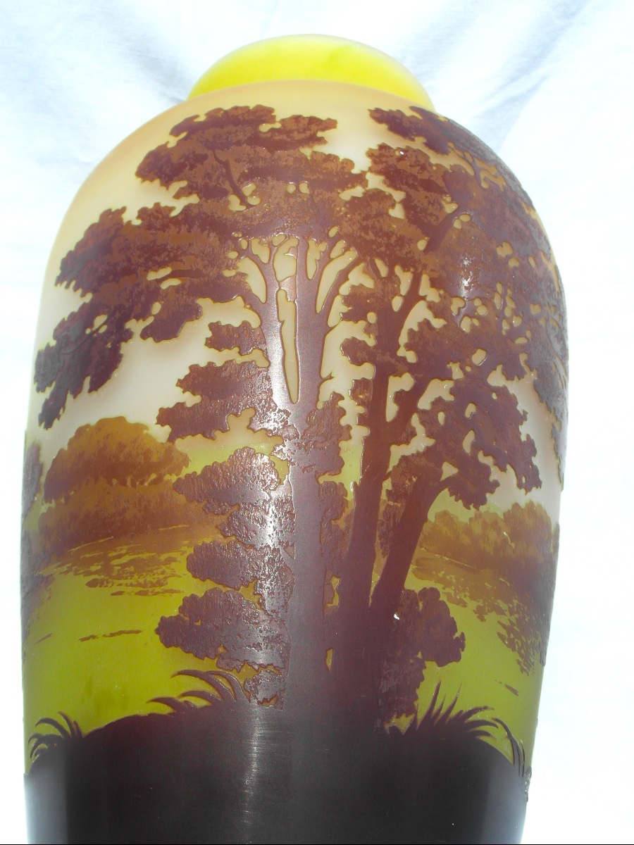 Vase 1900 à décor lacustre gravé par Gallé, 27 cm, parfait, era daum art-nouveau