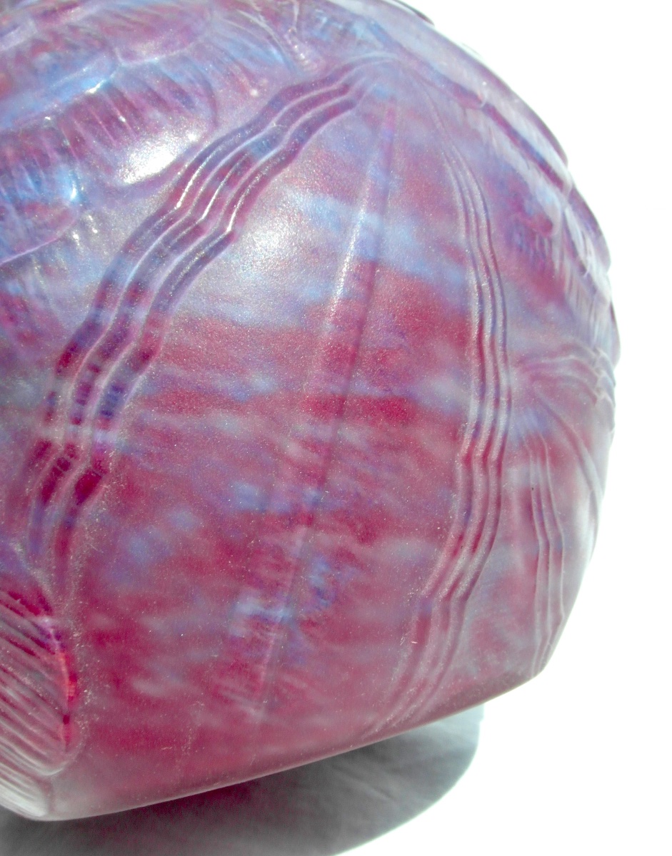 Vase art-déco en verre pressé-moule "chrysanthèmes Tokyo" par P. D'Avesn, era daum galle 1930-photo-3