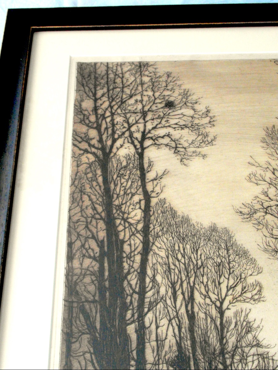 Large Framed Engraving From 1900, By Eugene Delatre, Perfect, 1900, Signed -photo-1