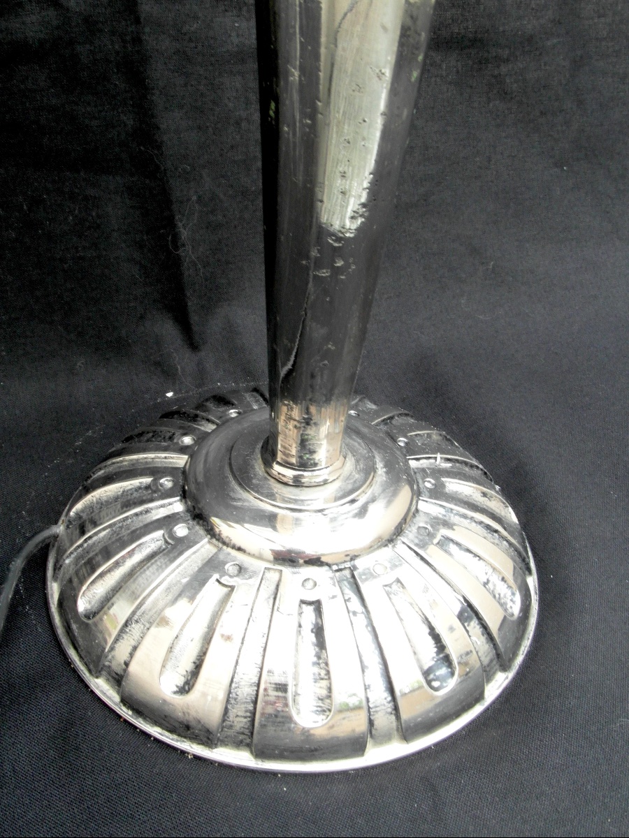 Large Art Deco Mushroom Lamp With A Nickel-plated Bronze Base And A Degue Shade, From The Muller Era, 1930-photo-3