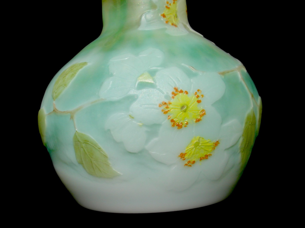 Vase soliflore aux fleurs de pommier par Legras, parfait, era daum galle 1900-photo-4