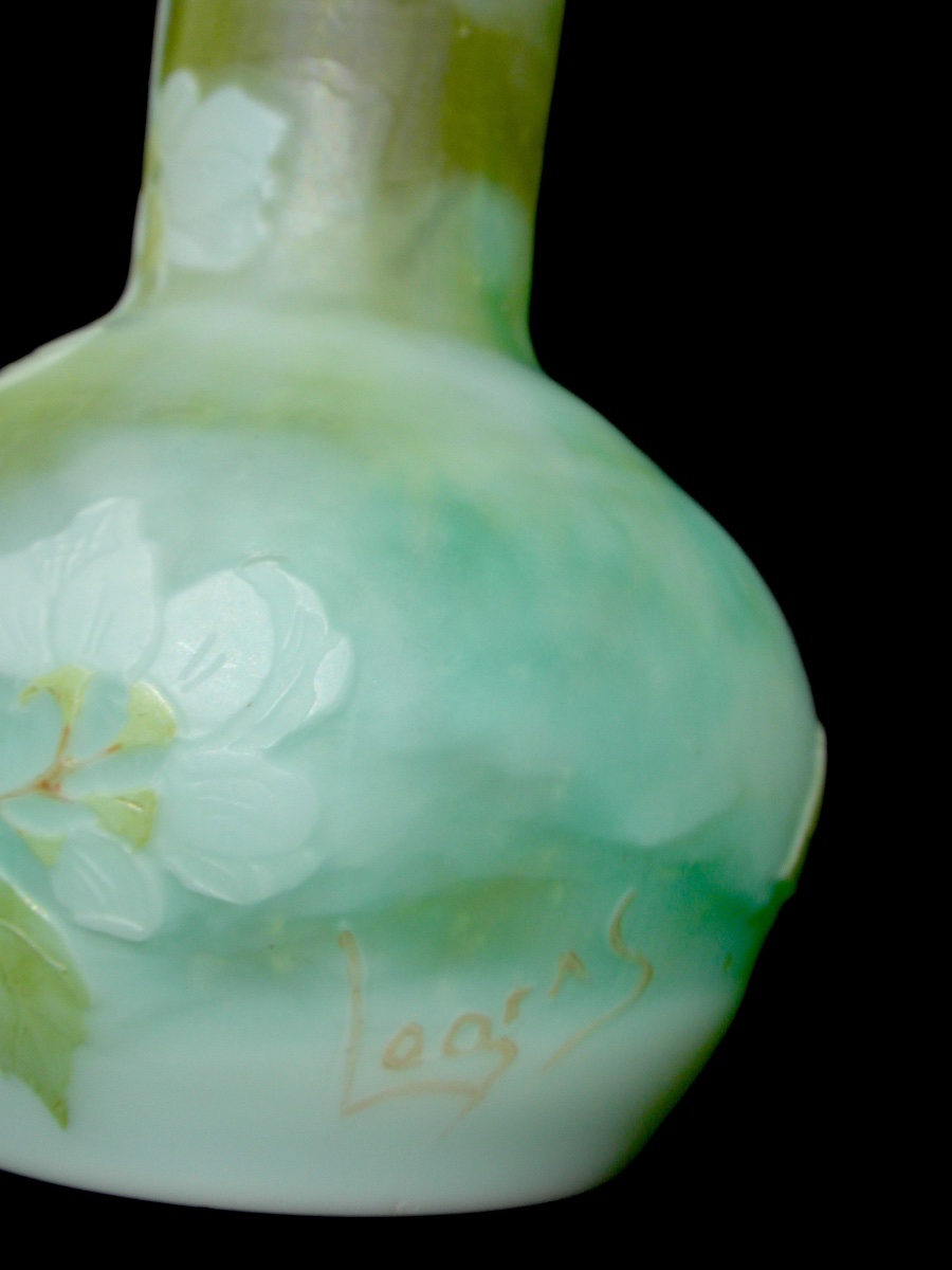 Vase soliflore aux fleurs de pommier par Legras, parfait, era daum galle 1900-photo-1