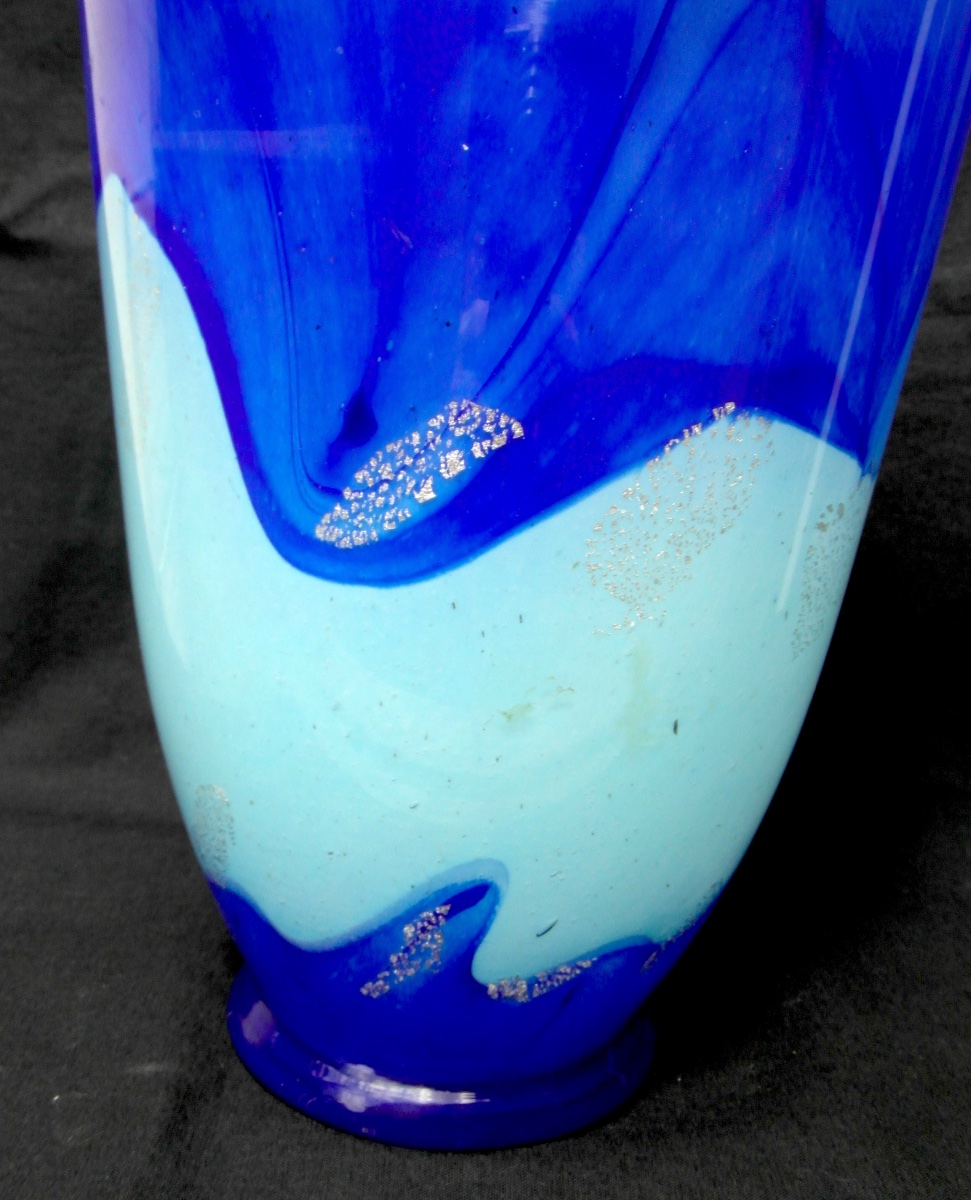 Large Art Deco Vase, With A Blue Band And Silver Spangles, By Delatte, From The Daum Galle Era -photo-2