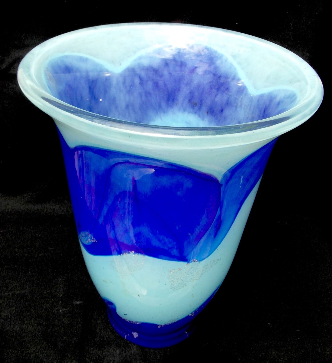 Large Art Deco Vase, With A Blue Band And Silver Spangles, By Delatte, From The Daum Galle Era -photo-3