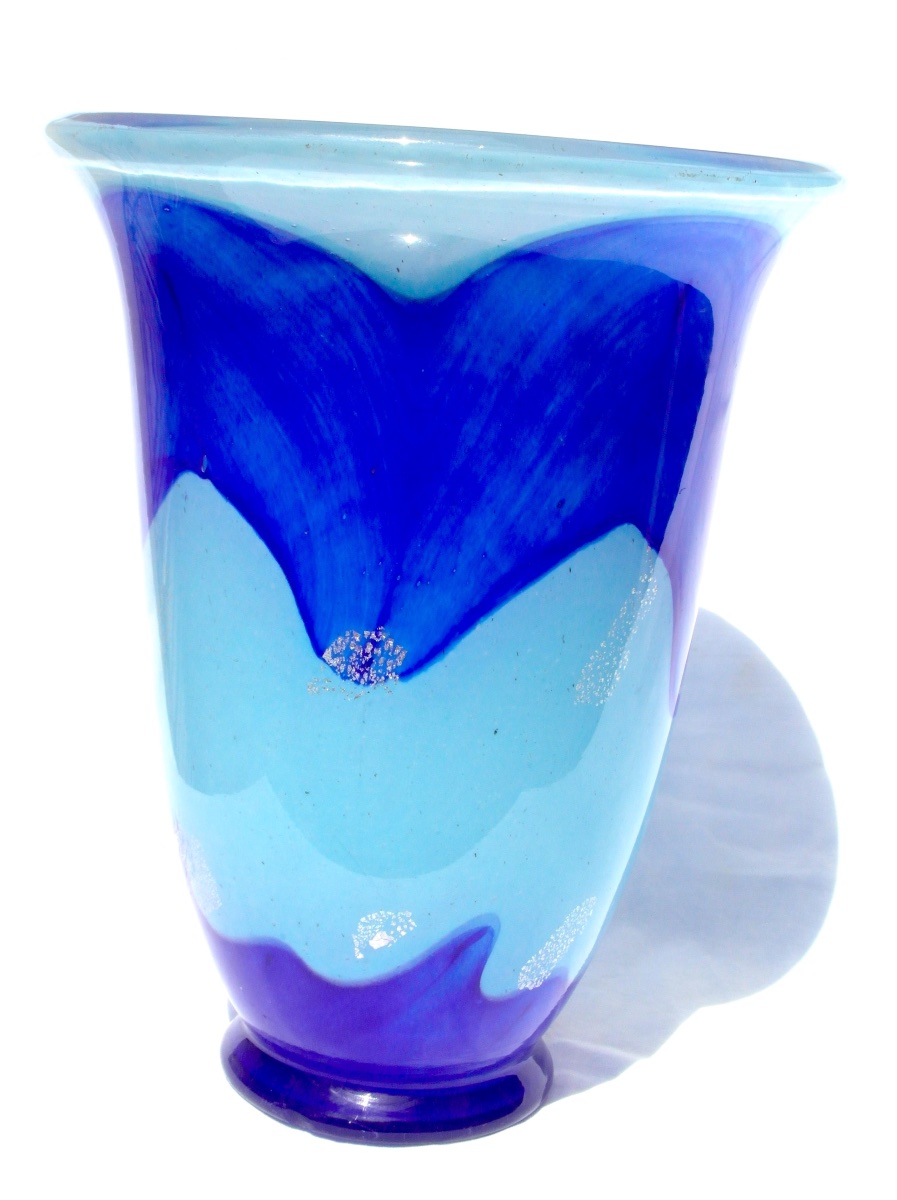Large Art Deco Vase, With A Blue Band And Silver Spangles, By Delatte, From The Daum Galle Era -photo-1