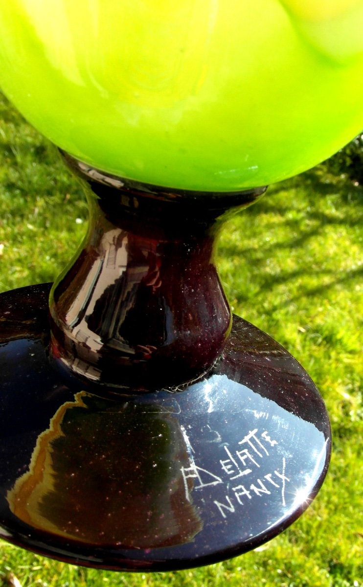 Large Art Deco Vase, With A Blue Band And Silver Spangles, By Delatte, From The Daum Galle Era -photo-8