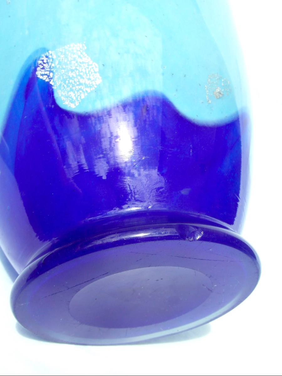 Large Art Deco Vase, With A Blue Band And Silver Spangles, By Delatte, From The Daum Galle Era -photo-3