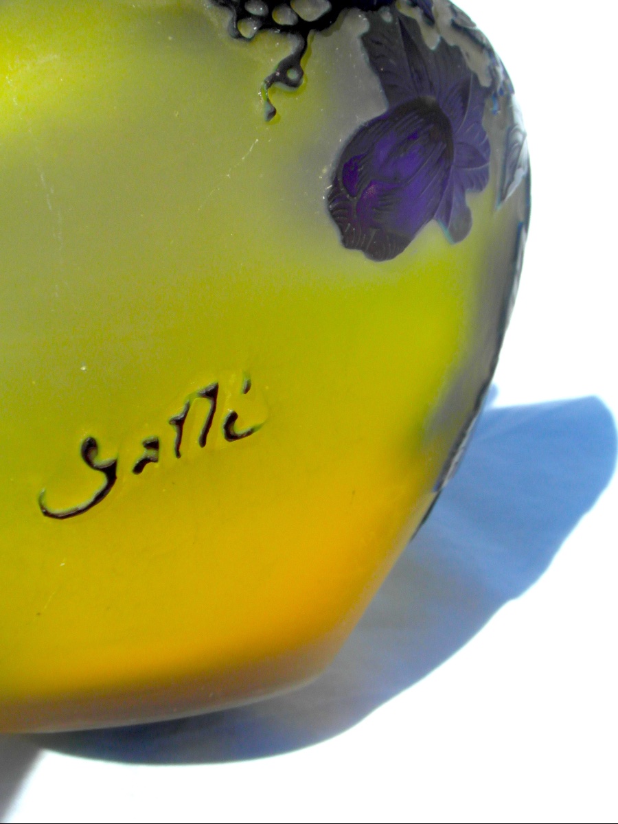Vase gravé aux bignones bleues par Galle, parfait, vers 1900, era daum art-nouveau-photo-4