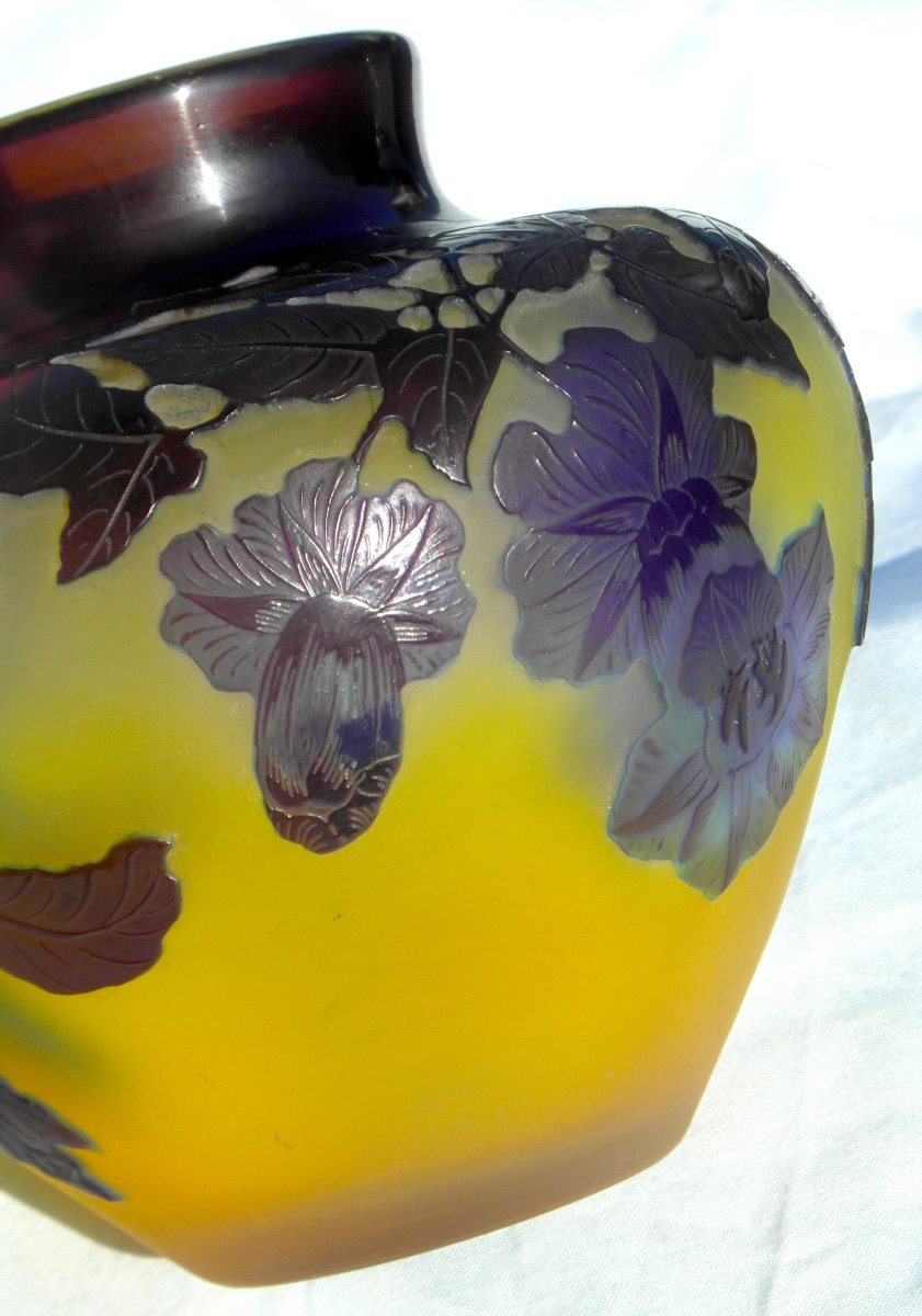 Vase gravé aux bignones bleues par Galle, parfait, vers 1900, era daum art-nouveau-photo-2