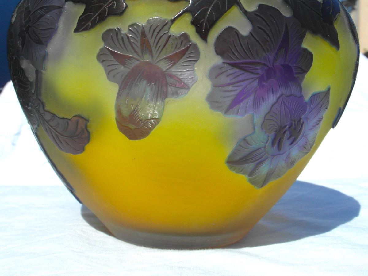 Vase gravé aux bignones bleues par Galle, parfait, vers 1900, era daum art-nouveau-photo-6