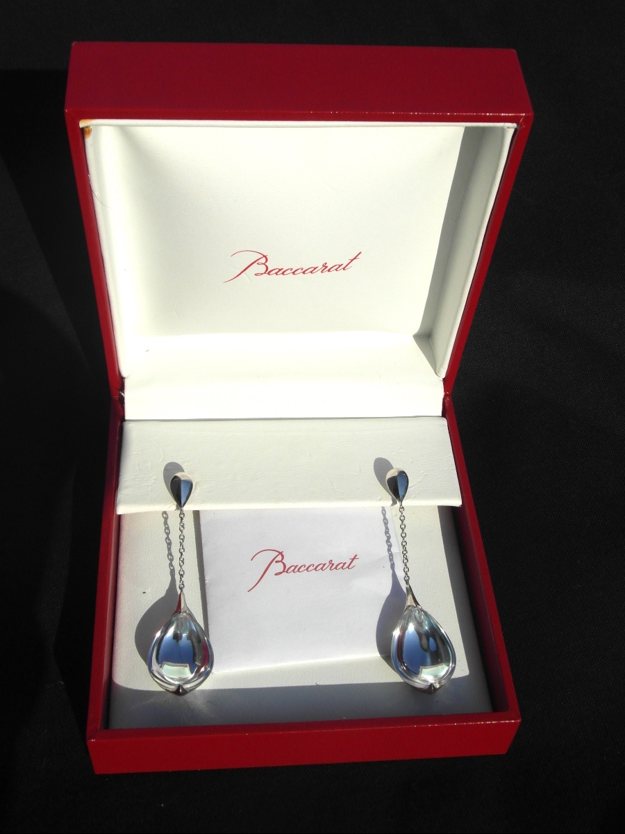 Pair Of Teardrop-shaped Silver And Crystal Earrings By Baccarat, -photo-2