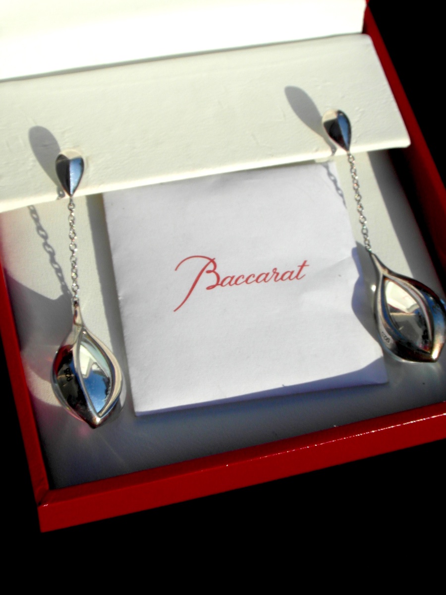 Pair Of Teardrop-shaped Silver And Crystal Earrings By Baccarat, -photo-1