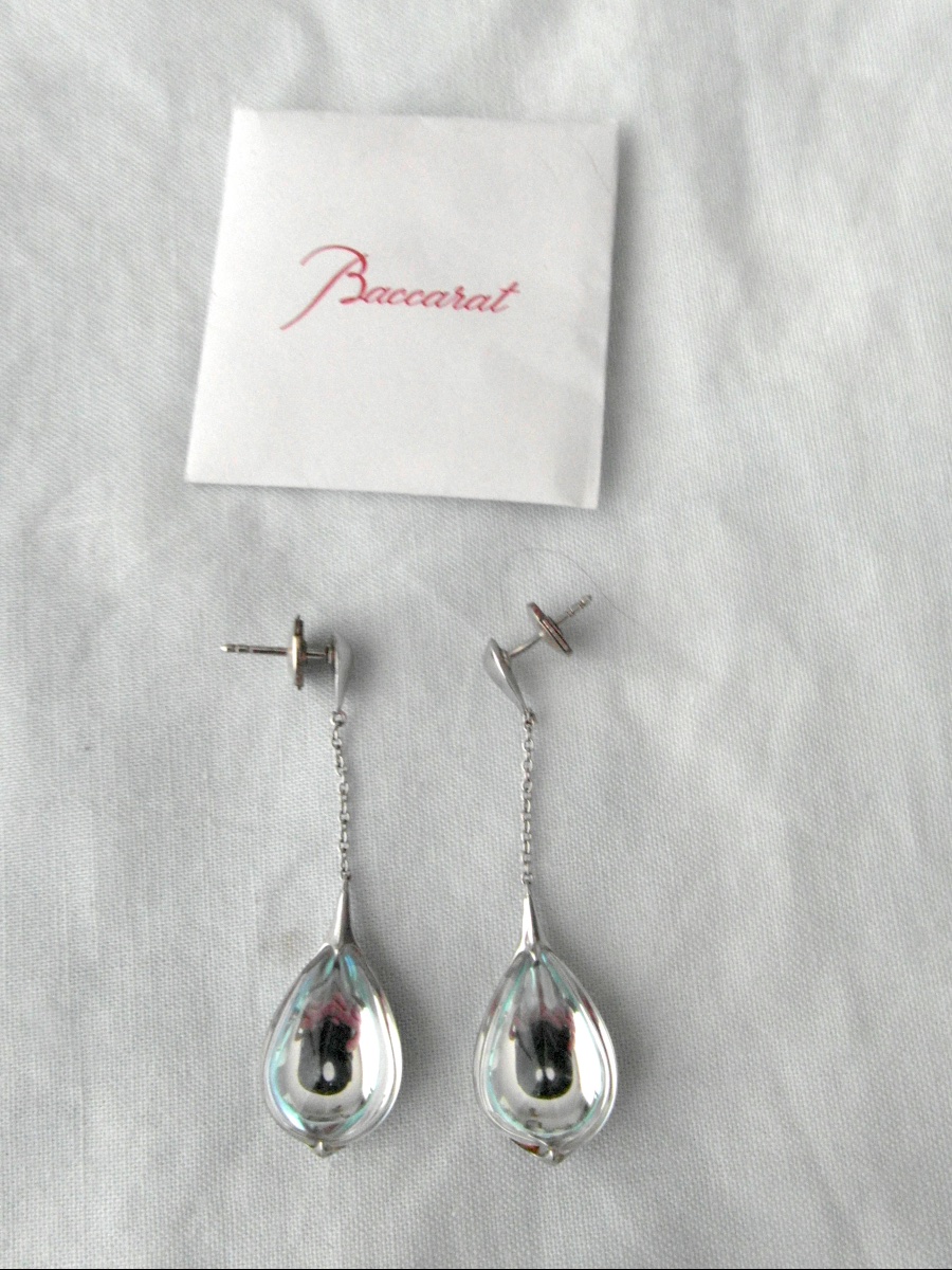 Pair Of Teardrop-shaped Silver And Crystal Earrings By Baccarat, -photo-2