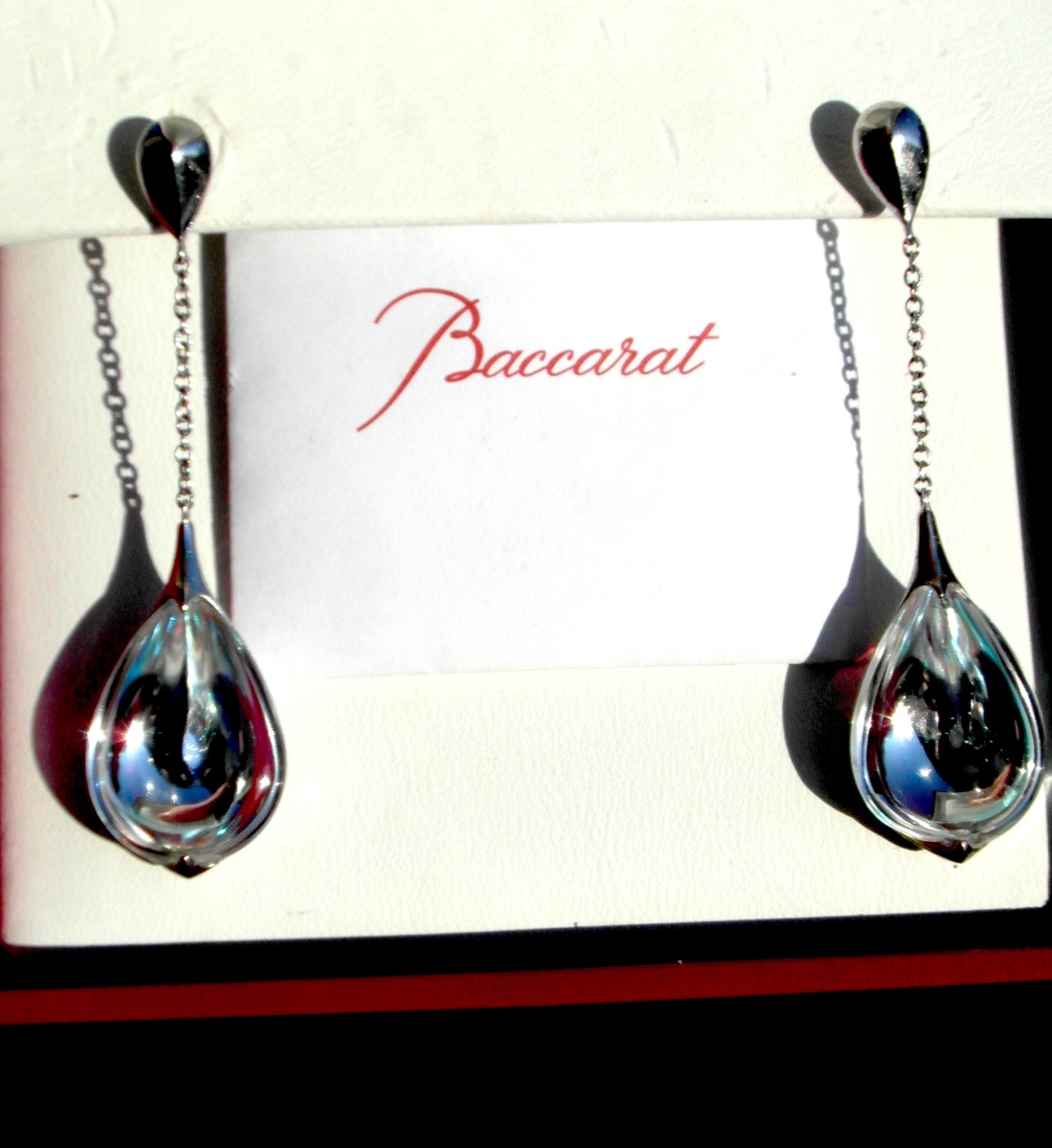 Pair Of Teardrop-shaped Silver And Crystal Earrings By Baccarat, 