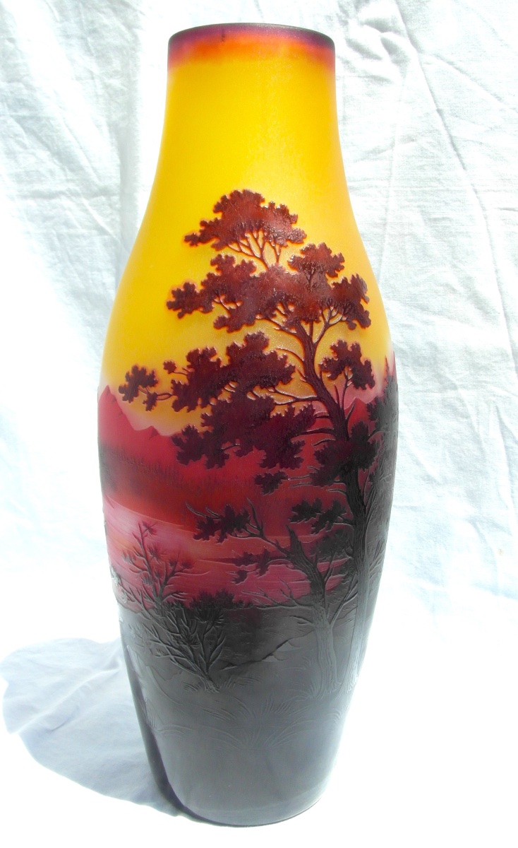 Large Vase With A Lacustrine Design, Engraved With Silver-paint, By Paul Nicolas, Daum Galle, 1920-photo-2