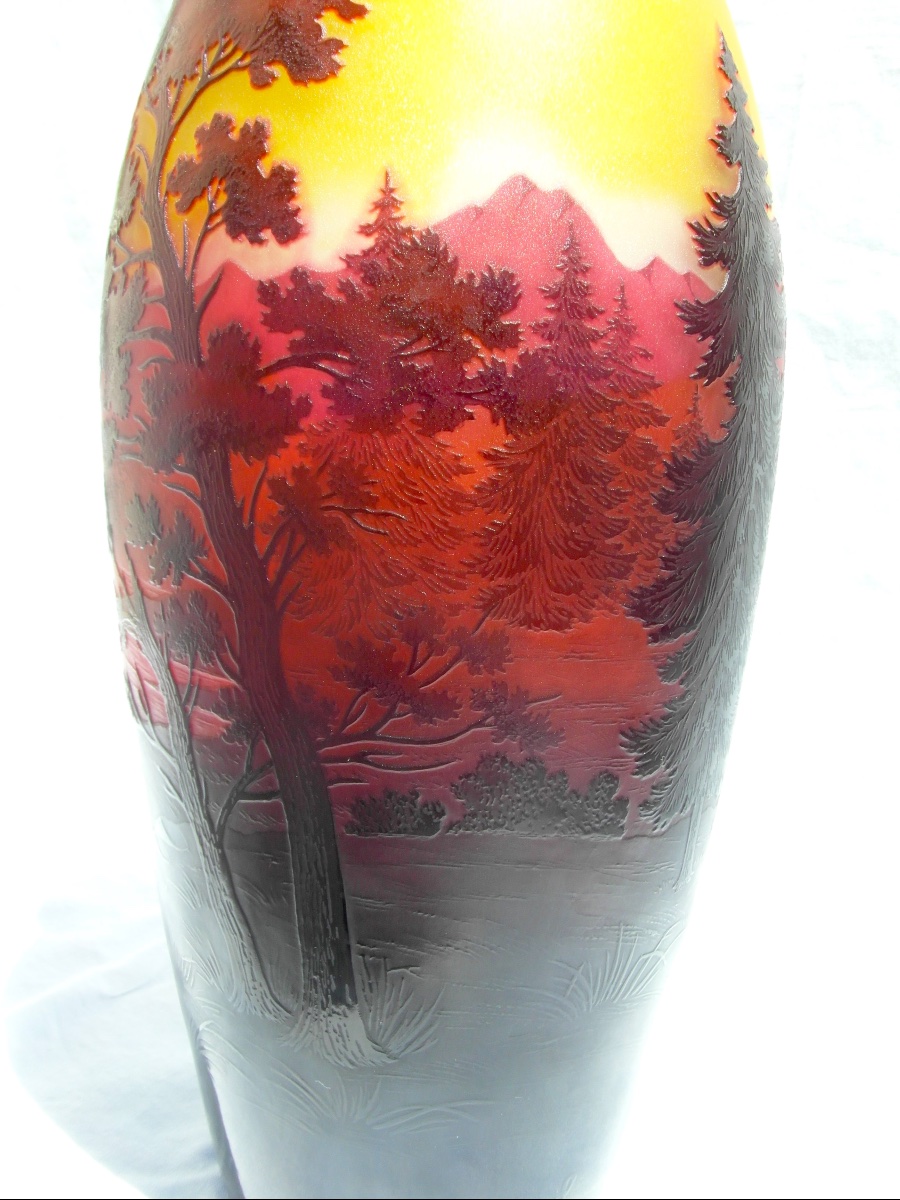 Large Vase With A Lacustrine Design, Engraved With Silver-paint, By Paul Nicolas, Daum Galle, 1920-photo-3